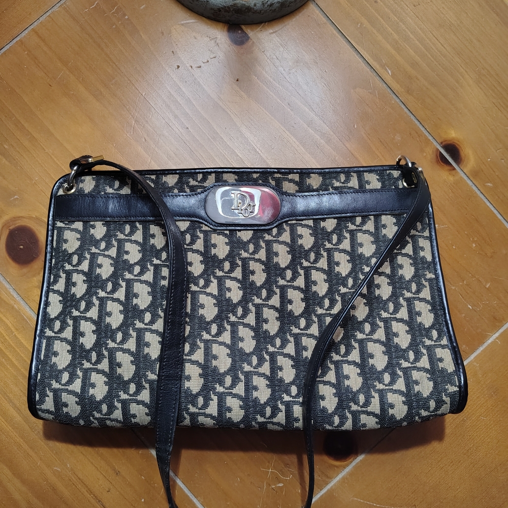 Dior Monogram Black and Tan Shoulder Bag